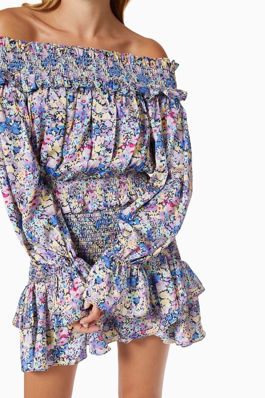 Elliatt Catalina Blue Purple Floral Long Sleeve Top New XS
